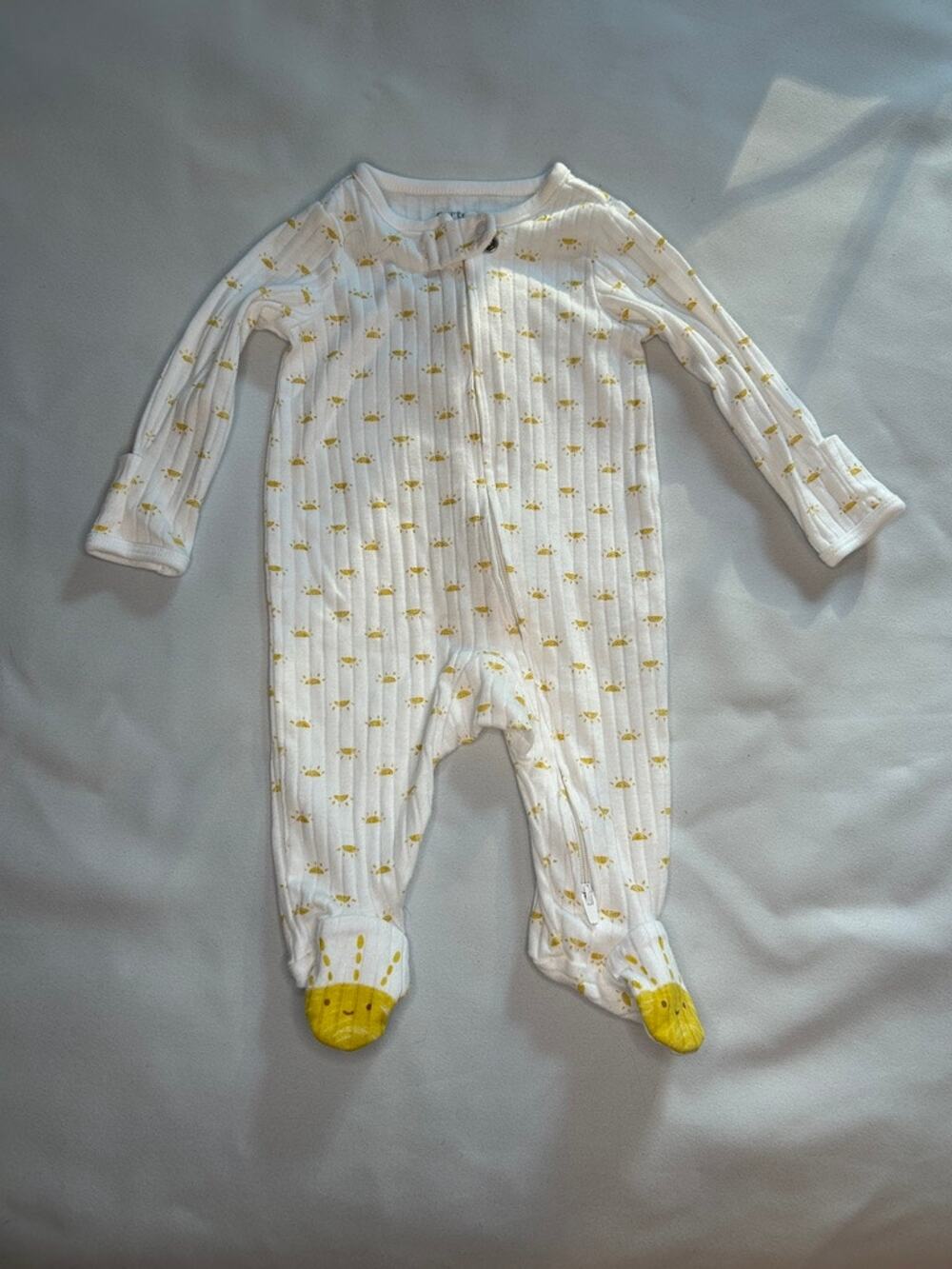Carters Just One You Baby 3M White Yellow Sun Footed Sleeper Pajamas Zip
